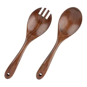 VALICLUD Holz Salatbesteck Set Dunkelbraun