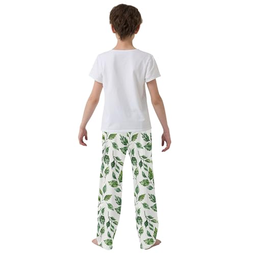 Leaf Long Pajama Pants Elastic Waist PJ Bottoms with Pockets S A1133844