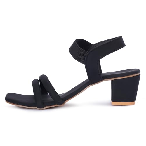Image of SKOLL Women's Low Block Heel Strappy Sandals, Comfort Elastic Ankle Strap Open Toe Heeled Sandals, Casual Dressy Walking Sandals with Dual Front Straps