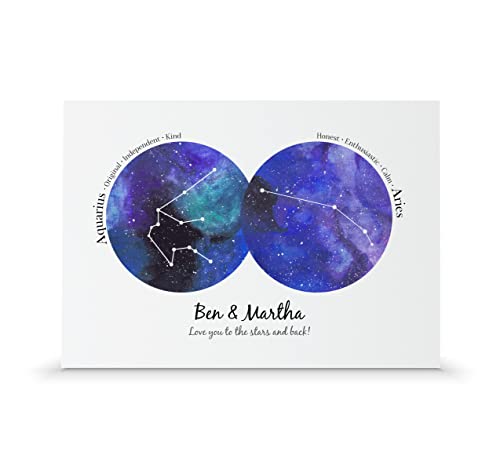 Image of Personalised couples horoscope gift | Wedding star sign print (A3-42x30cm, Print Only)