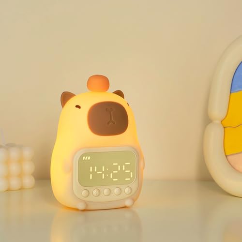 Reloj con función de alarma capibara recargable USB con luz de noche infantil 7