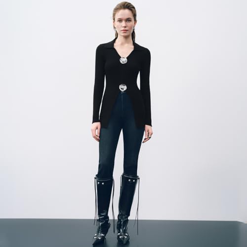 Women Cardigan Sweaters Long Sleeve Knitted V-Neck Fluid Metal Button Down Lightweight Outwear 20254