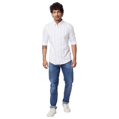 Image of Spykar Men's Regular Fit N /A Full Sleeve Striped Casual Shirts