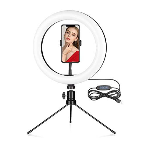 10.2" Ring Light with Stand,Selfie Ring Light with Tripod Stand and Phone Holders,Dimmable Led Desk Ring Light for YouTube/Tiktok/Makeup/Live Stream,Compatible with Phone