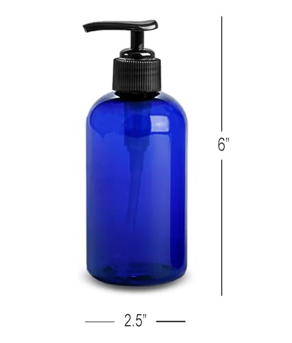 ljdeals 8 oz Blue Plastic Bottles with Pumps, Soap Dispenser, Empty Pump Bottles, Squeezable Refillable Containers for Shampoo, Lotion, Cream and More… Pack of 2, BPA Free, Made in USA3