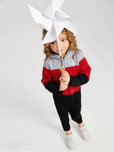 Image of Toddler Kid Girls Clothes Ribbed Color Block Long Sleeve Hoodie Sweatsuit Set Fall Outfits