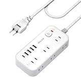 延長コード 3m 電源タップ コンセントタップ タコ足配線 Mscien 6個AC口 4usb-a 1usb-c スイッチ付き 雷ガード 電源コード 蛸足コンセント コンセント 分岐 たこあし oa マルチタップ おしゃれ 横差し 延長 コード 壁掛け/卓上に (3M)