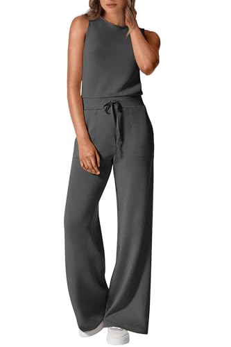 PRETTYGARDEN Jumpsuits for Women Casual 2026 Summer Sleeveless Wide Leg Pants Rompers One Piece Beach Vacation Spring Outfits