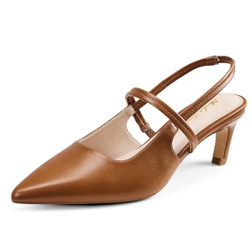 Image of Elisabet Tang Women's Kitten Heel Slingback Low Pumps 3 Inches Stiletto Pointed Closed Toe Elegant Dressy Bridal Wedding Party Shoes