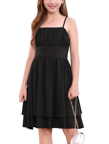 IBAKOM Teen Girl Sleeveless Smocked Prom Sundress Junior Graduation Homecoming Twirl Dress Tween Birthday Wedding Outfits