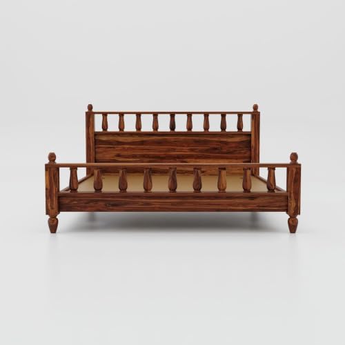 Image of Solid Wood Bed Queen Size 84x64x39 Wooden Double Bed Cot Furniture for Bedroom Home and Hotel Queen Size cot 1 Year Warrenty (Honey Finish, Queen)