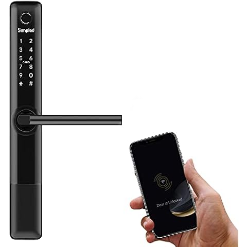 Simpled Weatherproof Smart Lock Touch, 7-in-1, Fingerprint Keyless Security Entry Door Lock, Bluetooth Electronic Deadbolt, Smartphone Access - Designed for The UK Weather, Matt Black Cover
