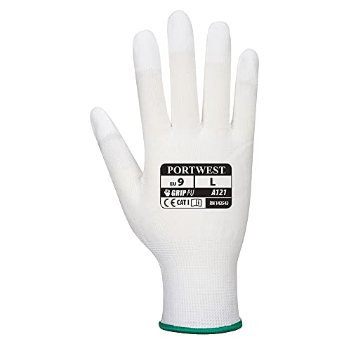 Portwest PU Fingertip Glove, Size: XL, Colour: White, A121WHRXL - Image 2