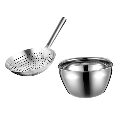 VINTORKY 1Set Multi Function Stainless Steel Oil Strainer Skimmer Spoon Deep Oil Bowl for Cooking Frying and Food Filtering Kitchen Tool for Reusable Oil Storage