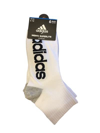 Adidas Men's Quarter Low Cut Cushion Superlite Athletic Socks 6-Pack, White, Shoe size 6-12