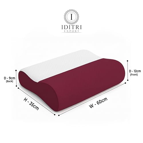 Image of Ergonomic Cervical Pillow Set of 2, Memory Foam Contour for Sleeping Neck Support, Dual 9 cm 12 cm Heights, Slow Rebound 50D Core, Burgundy Maroon Jacquard Case, 60 x 35 cm