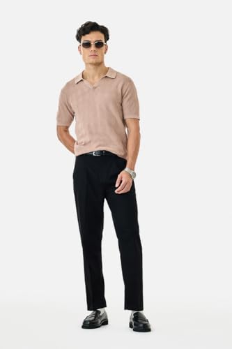 Image of SNITCH Men Casual Wear Chinos | Baggy Fit Wide-Leg Solid Trousers | Stretchable Cotton Blend Pants for Summer Outings