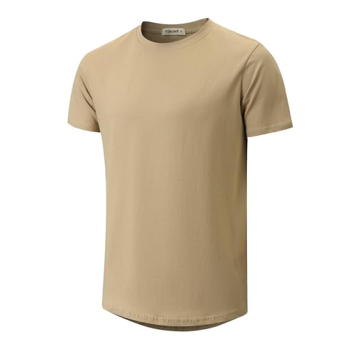 Image of YININF Men's T-Shirts Hipster Short Sleeve Solid Color Crew Neck Cotton Soft Fitted Tees