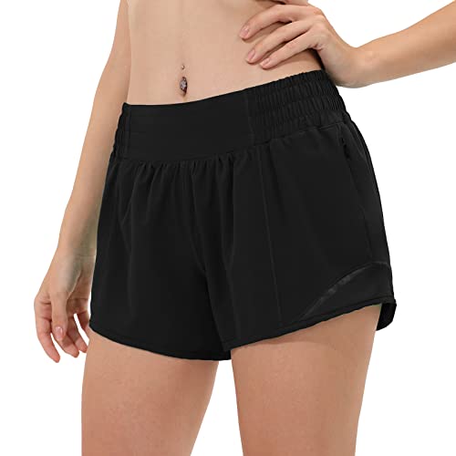 Aurefin High Waisted Athletic Shorts for Women, Womens Plus Size Running Workout Shorts with Liner and Zip Pocket 4 inch
