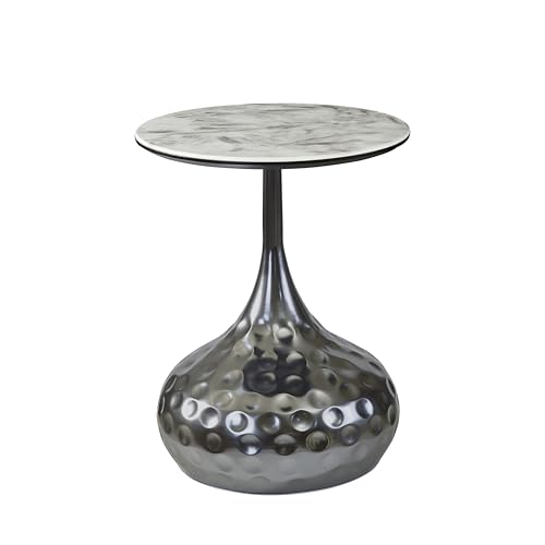 Image of The Attic Luna Marble Top End Table Round Modern Decor,Titanium