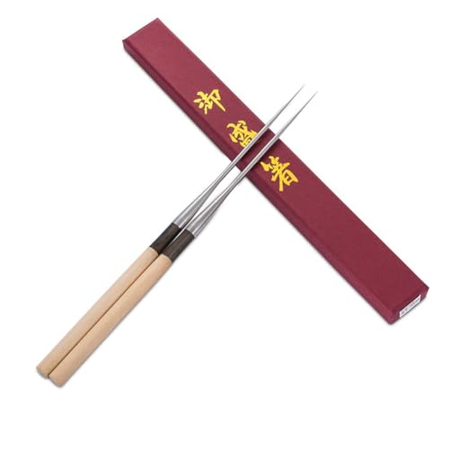 菜箸 業務用 盛り付け箸 極上白木柄 盛箸 ステンレス 木 刺身箸ステンレス刺身寿司箸 ケース付き (180mm,箸)