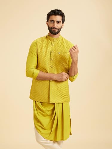 Ensemble asymétrique en soie Manyavar avec cardigan vert Mehndi homme 3XL - 4