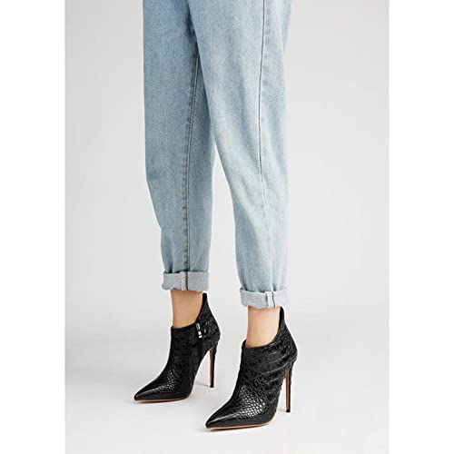 MOOMMO Vintage Pointed Toe Stiletto Heels Ankle Boots for Women Animal Print Side Zip 5 Inch High Heel Leopard Crocodile Boots Zipper Snakeskin Dress Boot Suede Booties Dressy Fashion Party 4-12 M US4