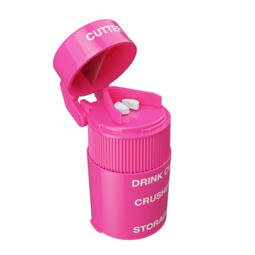 Ezy Dose 3 Compartment Pill Crusher, Cutter &amp; Grinder, Drinking Cup, Pink