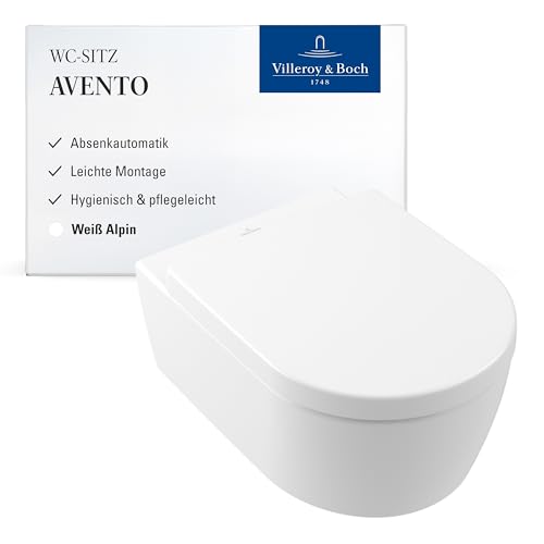 Villeroy & Boch Avento WC-Sitz - Toilettendeckel mit Absenkautomatik - Abnehmbarer, bruchsicherer Toilettensitz aus Duroplast - Original Ersatzteil - Klodeckel in D-Form - Weiß Alpin, glänzend