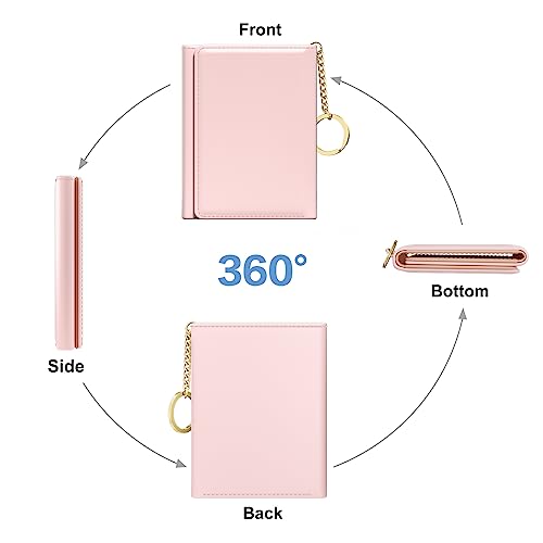 Image of Rouidr Women's Leather Wallet, RFID Blocking, Small Slim Trifold Wallet with 7 Card Slots & ID Window(Z-Pink)