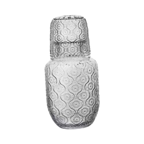 Ysyqkn Jarra de Cristal con Taza para de Noche, Jarra Transparente con Diseño Esculpido