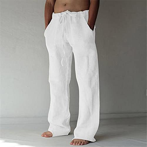 Linen Pants for Men Cotton Linen Drawstring Pants Lightweight Loose Summer Beach Pants with Pockets2