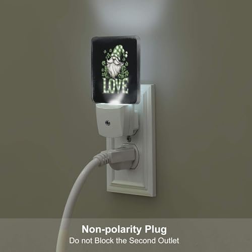 Image of Clovers with Gnome Love LED Plug-in Night Light 2-Pack, Auto Sensor Nightlights Set of 2 for Bedroom Bathroom Corridors