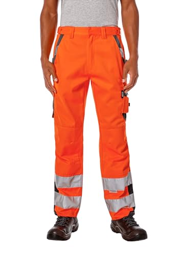 pka Lange Herren Warnschutz-Arbeitshose EN ISO 20471 – Kl. 2 in Grau/Orange Größe 48