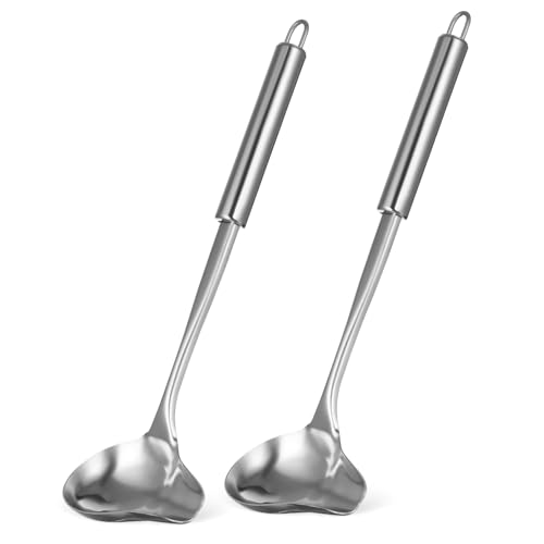 SOLUSTRE 2-piece Stainless Steel Sauce Spoon Long Handle Drizzle and Pouring Spout Ladles for Soup and Dressing