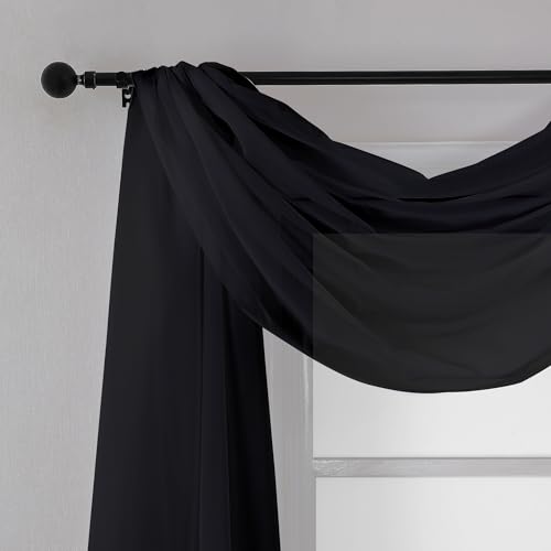 Image of Chyhomenyc Extra Long Black Sheer Curtains 144 inch 2 Panels, Translucent Backdrop Window Scarf Drapes for Canopy Bed /Wedding /Living Room /Anniversary, 12FT Length, Each 59Wx144L in, 2PCS