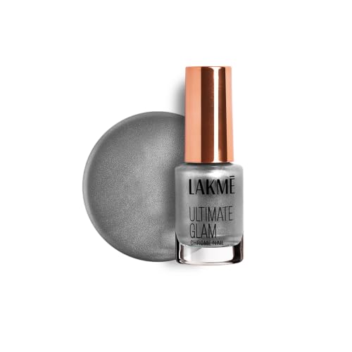 Image of LAKME Ultimate Glam Chrome Nail Paint, Gunmetal, 6ml, for Stylish and Sassy Nails, with Metallic Brilliance, Quick Dry Formula, Glitter Nail Paint, for Women