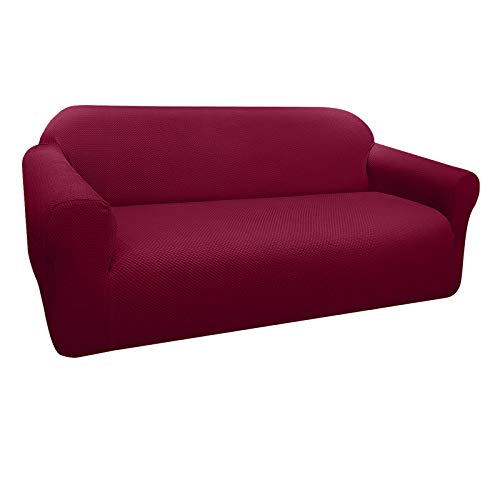Granbest Funda de Sofá Elástica Súper Gruesa con Diseño Elegante Universal Funda Sofá 3 Plaza Antideslizante Protector Cubierta de Muebles (3 Plaza, Rojo Vino)