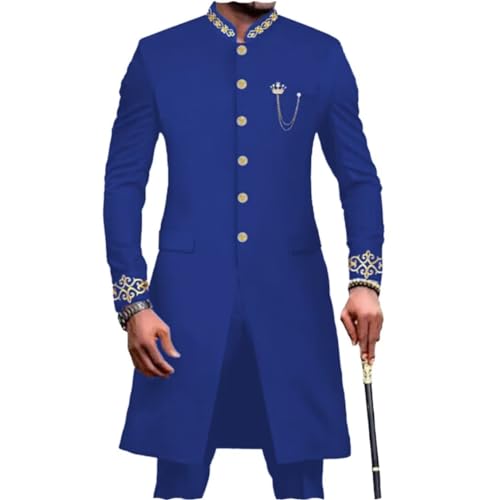 2 Piece Slim Fit Ankara Embroidery Blazer Set African Clothing Men Suit Formal Jacket and Pants Dashiki Outfits Suit2