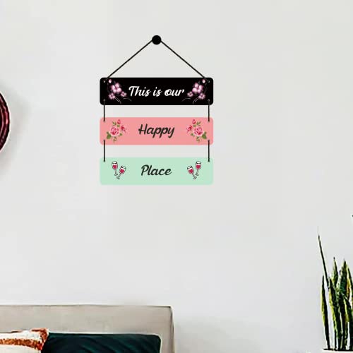 Image of Expleasia Exuberant & Luxury Decor Exuberant & Luxury Decor Decorative Wall Hanging Wooden Decoration Item for Home Office Living Room Bedroom Decoration Items Home Decor Gift Items (Happy Place Wine Glass)