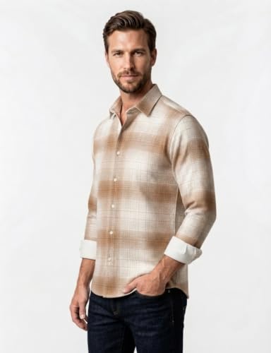 Image of DEEMOON Men's Cotton Blend Regular Fit Shirt | Full Sleeves Checkered Casual Button-Down Shirt for Men (Available in Plus Size)