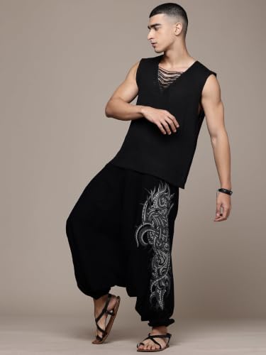 Image of The Veshti Company Printed Harem Pants for Men's Cotton Hippie Style Baggy Boho Yoga Pajama Pant with Pocket