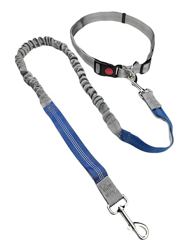 Hands Free Dog Leash for Running Waist Leash for Dog Walking, Double Handle Bungee Leash with Reflective Stitching and Adjustable Dog Walking Belt, Black/Sky Blue - image 7