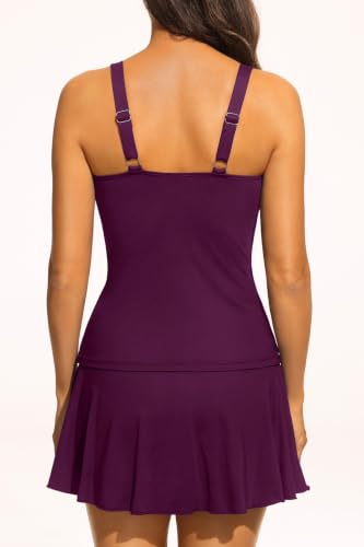 Image of Aqua Eve Women Tankini with Skirt - Tummy Control Swimsuit Two Piece Bathing Suit Ruffle Swimwear Ladies Swim Suit