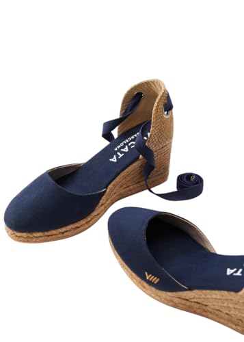 Image of Viscata Sagaro Espadrille Canvas Wedges with Ankle Laces Spain Handmade 2 inch Heel Women's Sandals with Breathable Organic Cotton Canvas and 100% Natural Jute for all Occasions: Casual, Work, Party
