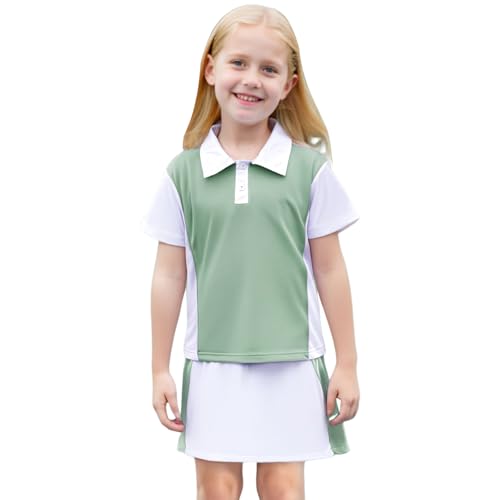 CM C&M WODRO Girls Tennis Dress Golf Outfit Short Sleeve Polo Shirt and Skorts Sets Kids Athletic Top Sport Skirt with Shorts