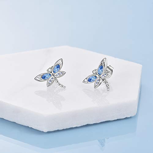 AOBOCO Dragonfly Earrings Studs Sterling Silver Hypoallergenic Earrings for Women Birthstone Stud Earrings Animal Jewelry for Women with Crystal Birthday Christmas Holiday Gifts4