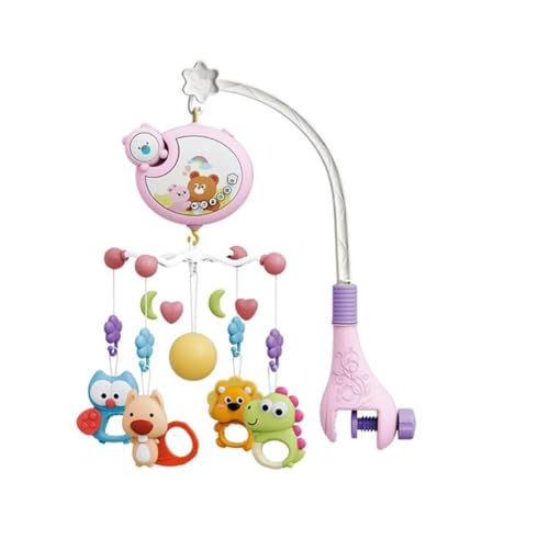 Baby Musical Crib Mobile with Music & Timer, Newborn Hanging Rotating Rattles and Remote Music Box,Toy for0-24 Months, Bear Red
