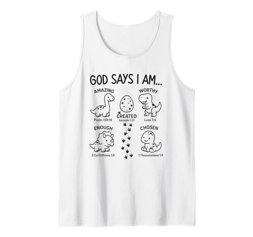God Says I Am Dinosaur Funny Dino Bible Verse Toddlers Boys Camiseta sin Mangas