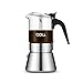 Doli Design Espressokocher aus Edelstahl & Glas | Für alle Herdarten und Induktion | 4-6 Tassen Mokkakanne | Feinster Edelstahl Filter für pures Aroma | 100% spülmaschinengeeignet (4Tassen - 240ml)